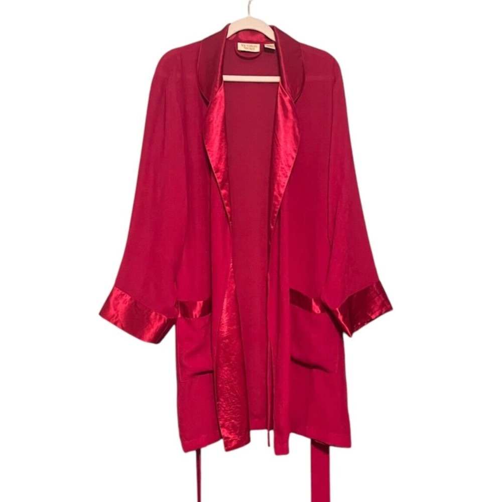 Vintage Victoria's Secret Kimono Red‎ Satin Lingerie Sexy Valentine Size S